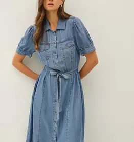 Puff Sleeve Denim Midi Dress