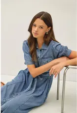 Puff Sleeve Denim Midi Dress