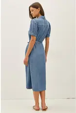 Puff Sleeve Denim Midi Dress