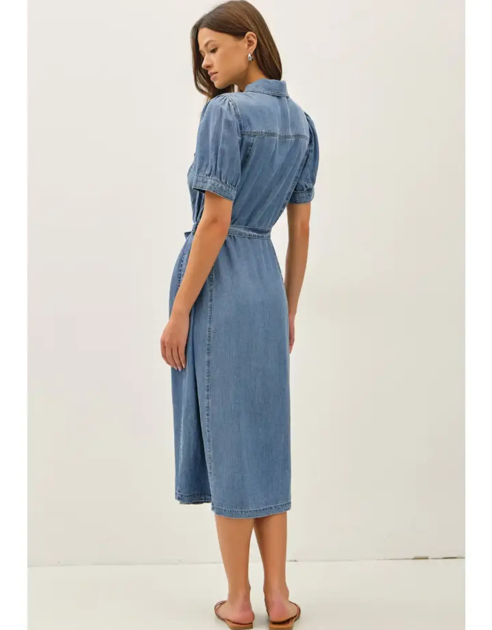 Puff Sleeve Denim Midi Dress