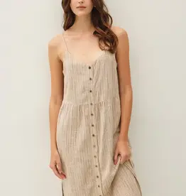 Striped Linen Blend Button Up Dress