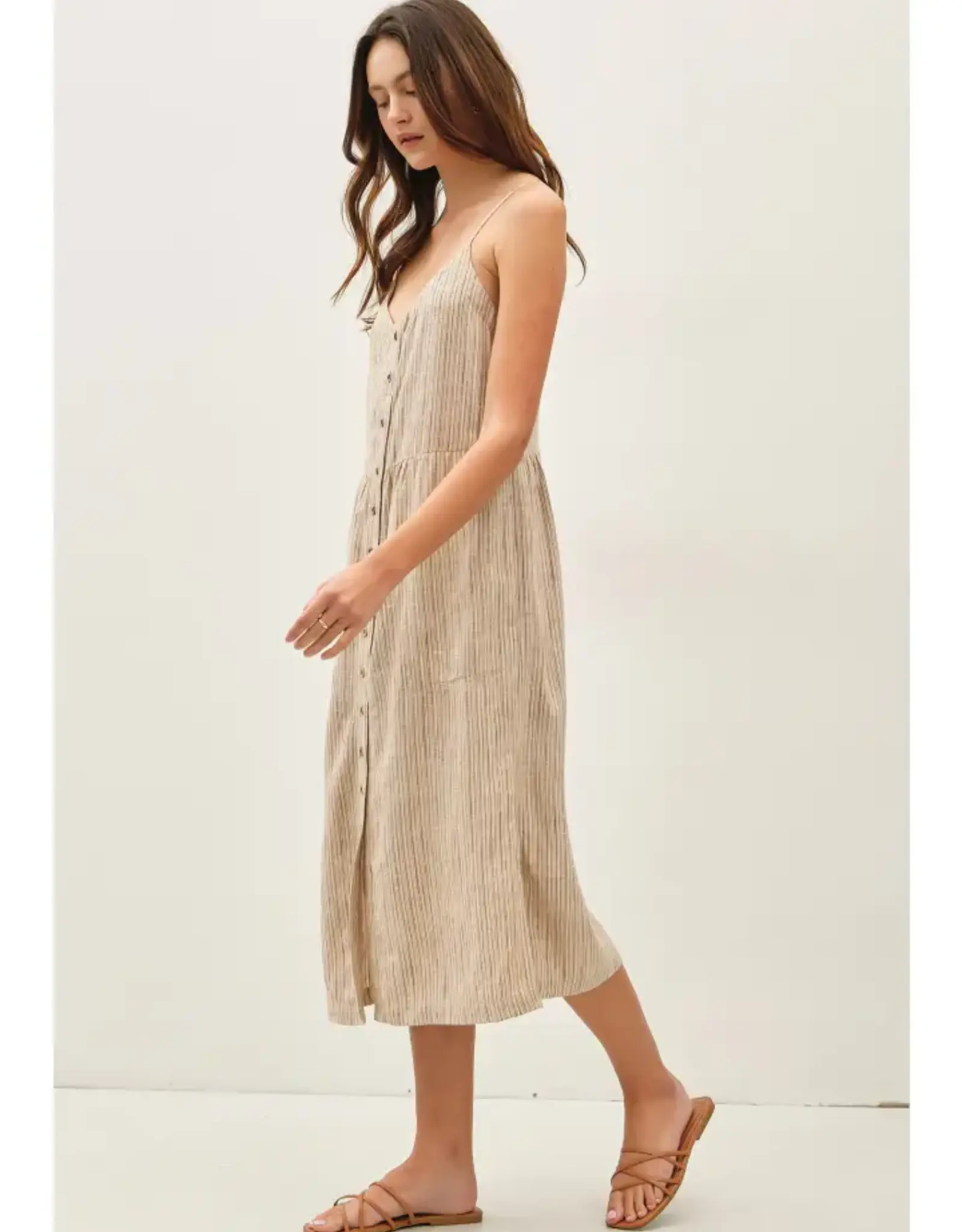 Striped Linen Blend Button Up Dress