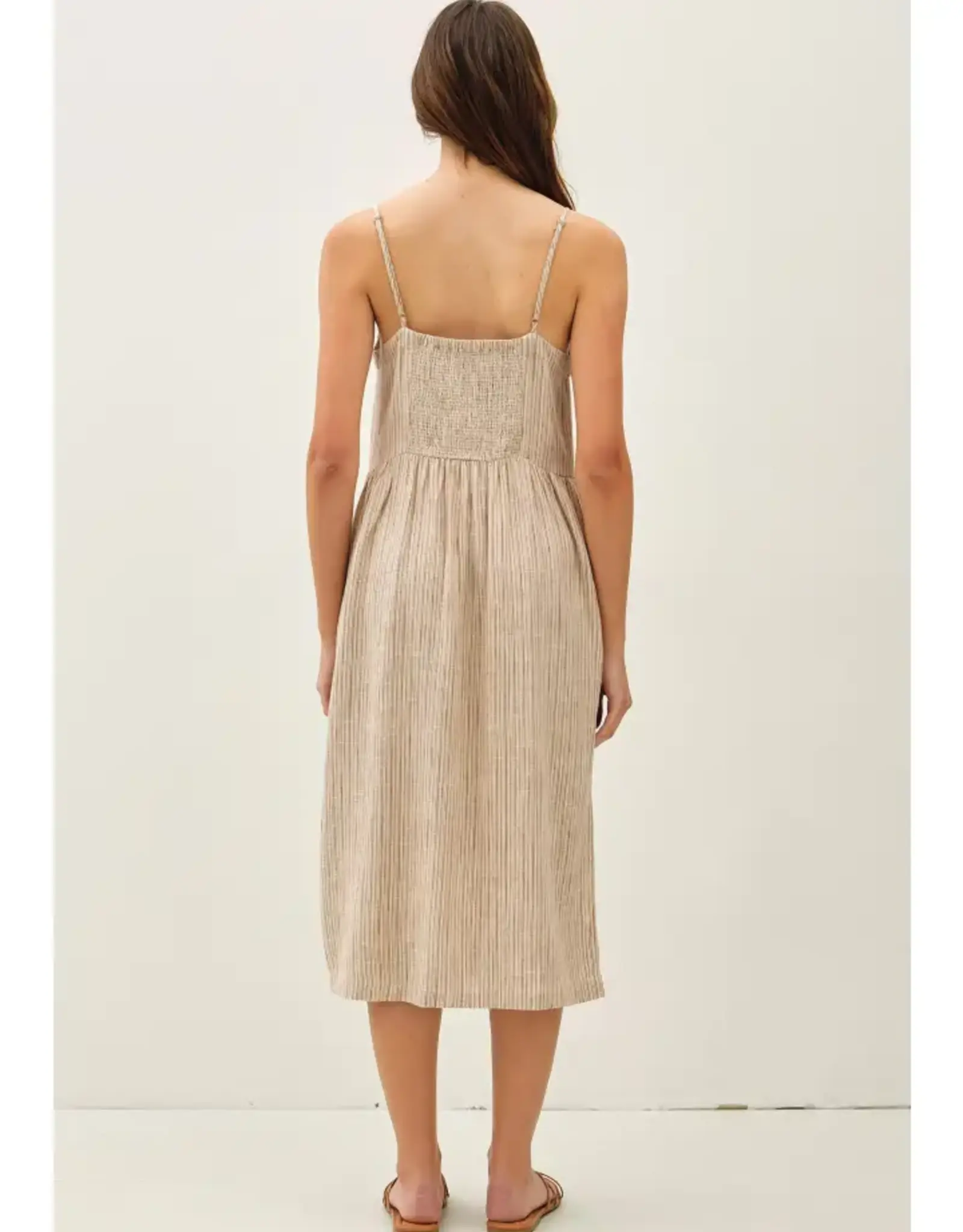 Striped Linen Blend Button Up Dress