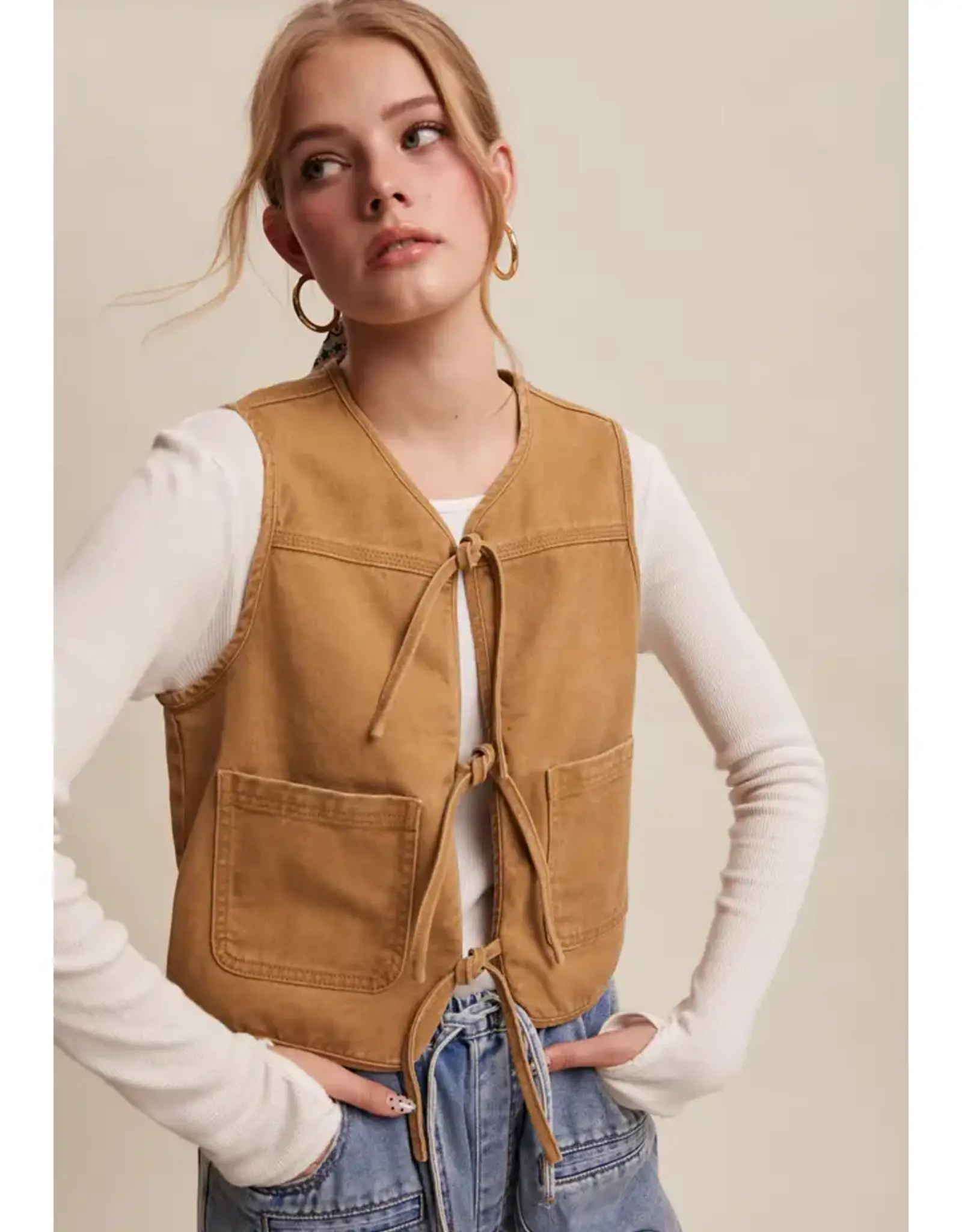 Listicle Denim Tie-Front Vest