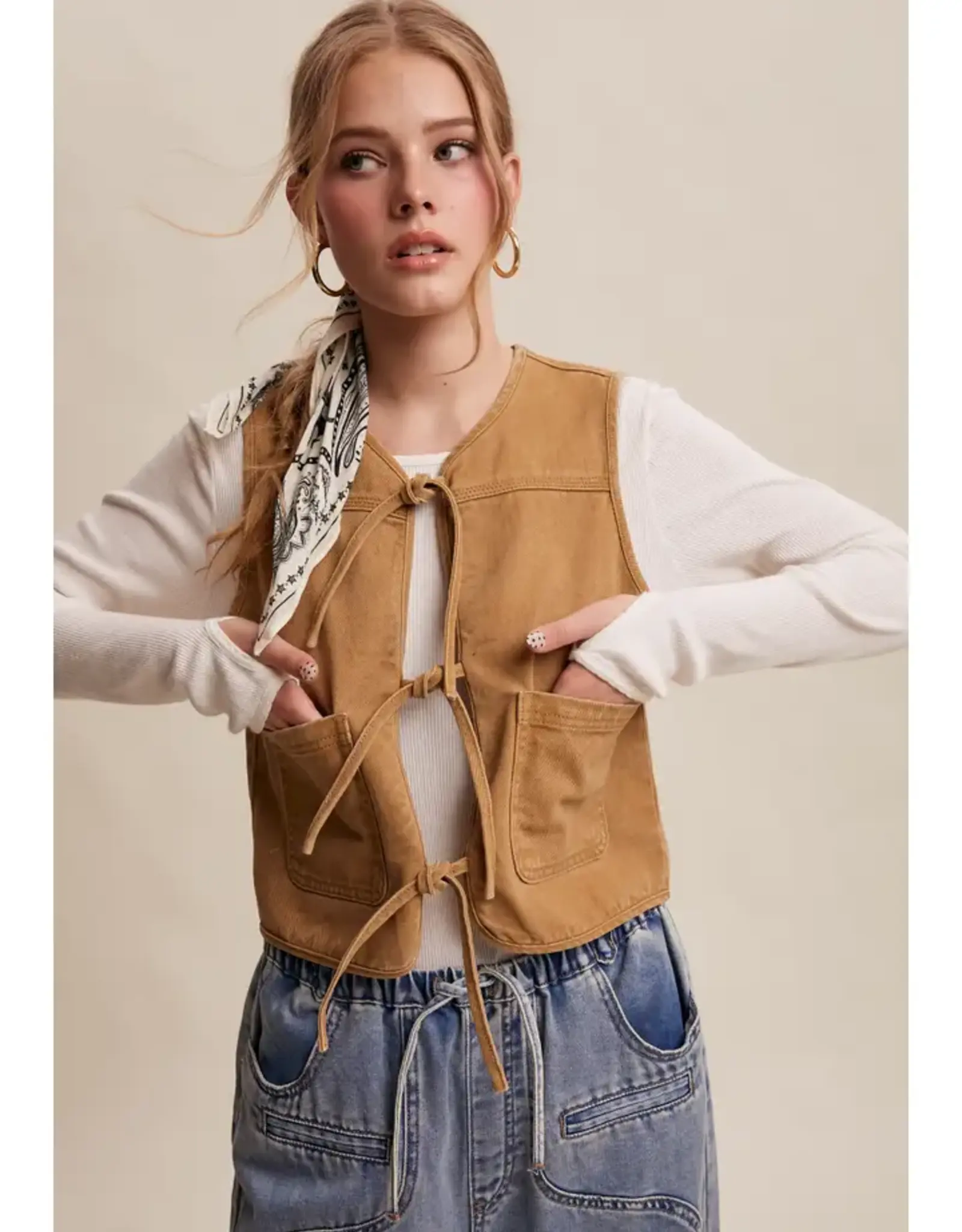 Listicle Denim Tie-Front Vest
