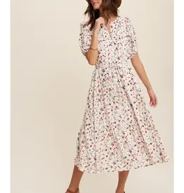 Listicle Floral Ruffle Collar Midi Dress
