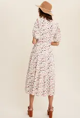 Listicle Floral Ruffle Collar Midi Dress