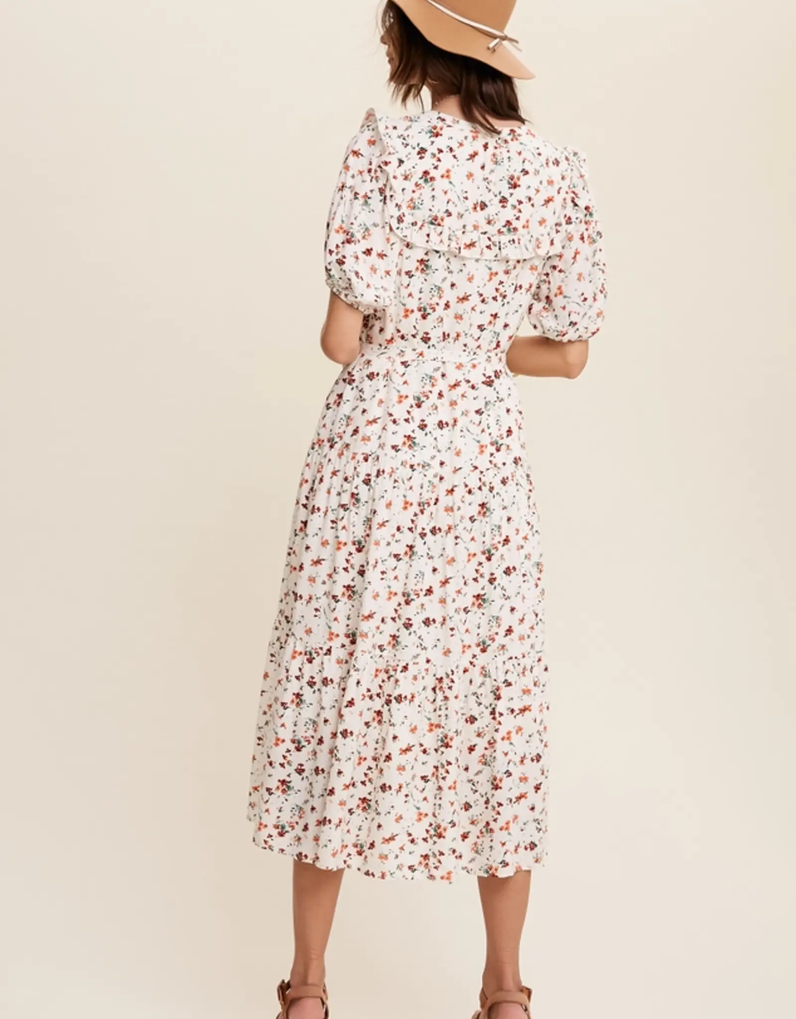 Listicle Floral Ruffle Collar Midi Dress