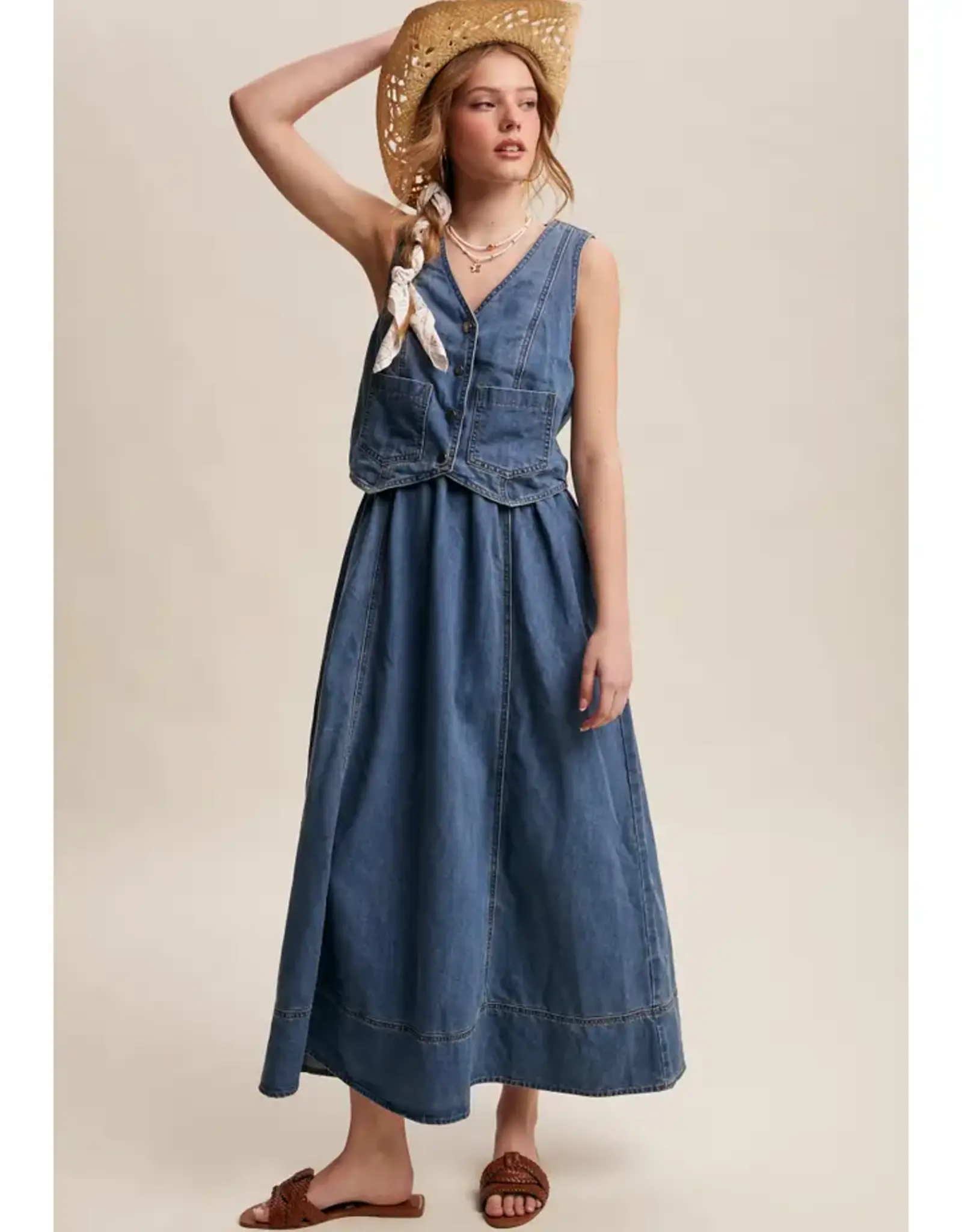 Listicle Denim Vest Maxi Dress