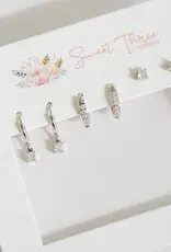 Sweet Three Designs Regal Triple Earring Set, Silver