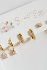 Sweet Three Designs Regal Triple Earring Set, Gold