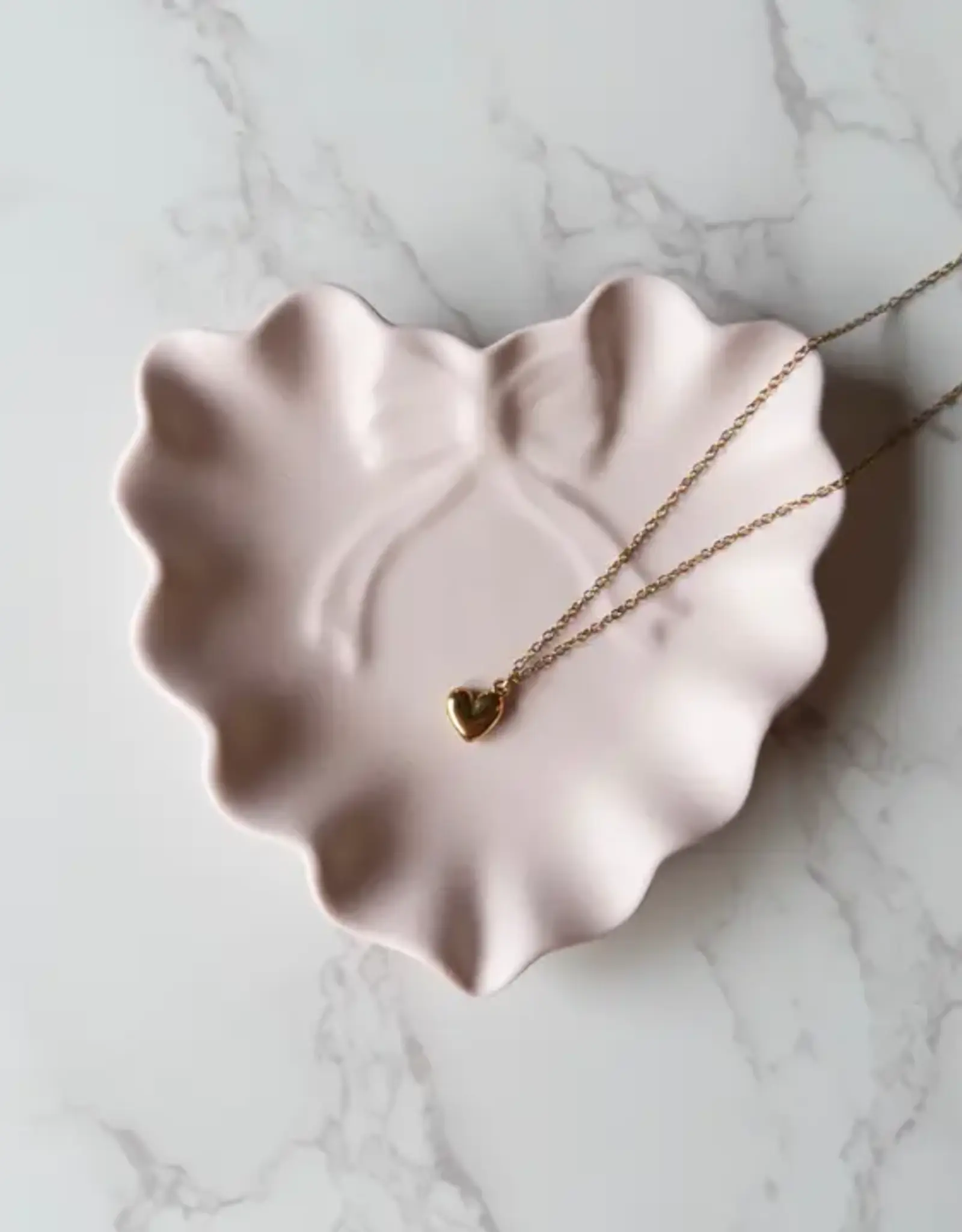 Siena Style Ruffle Heart W/ Bow Jewelry Dish, Soft Pink