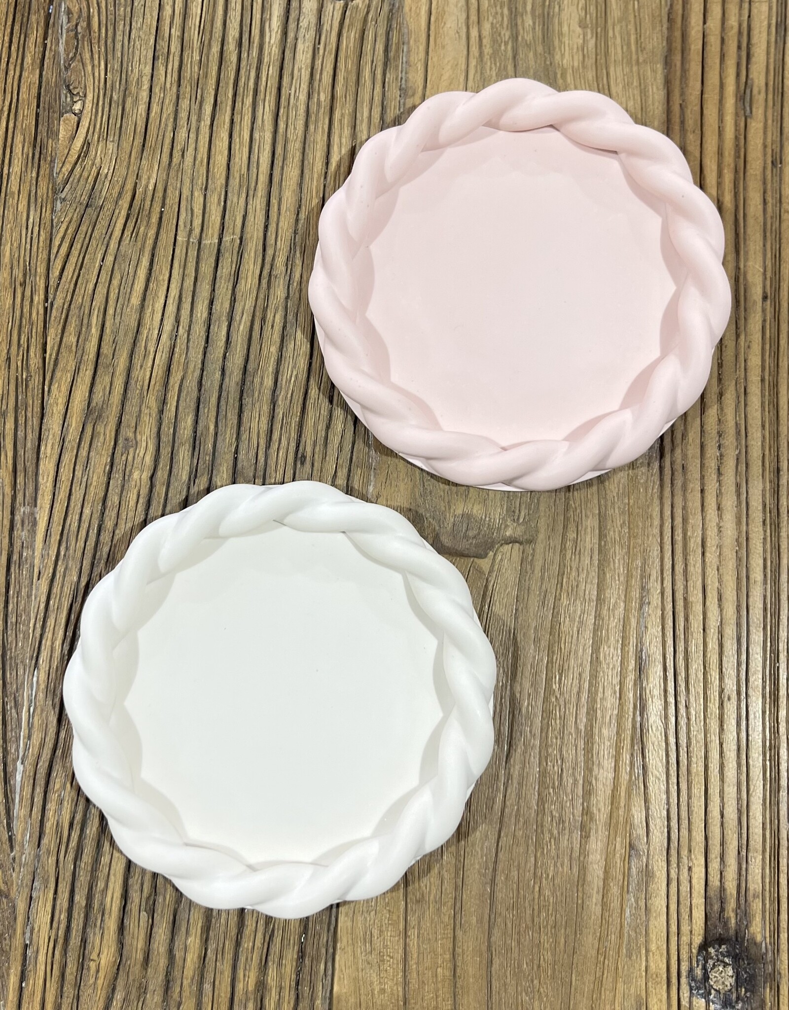 Siena Style Round Catchall Rope Texture Tray Large, Blanco