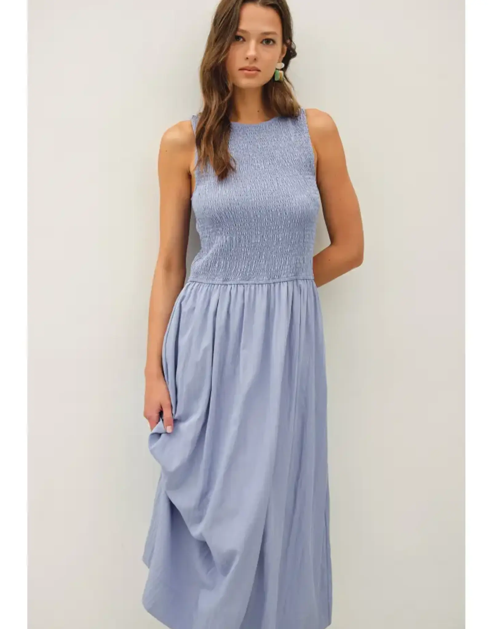 Smocked Boatneck Midi Dress