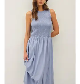 Smocked Boatneck Midi Dress