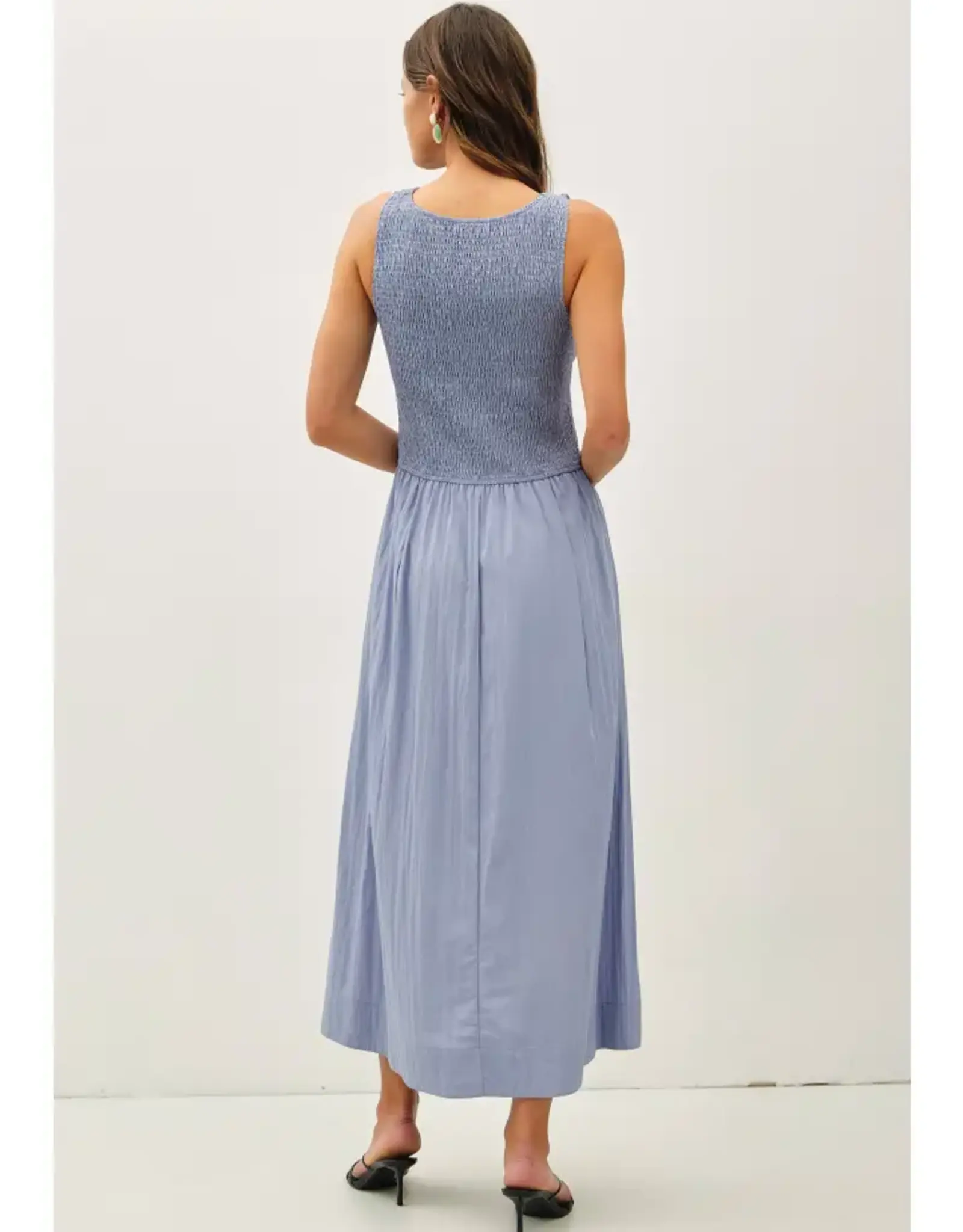 Smocked Boatneck Midi Dress