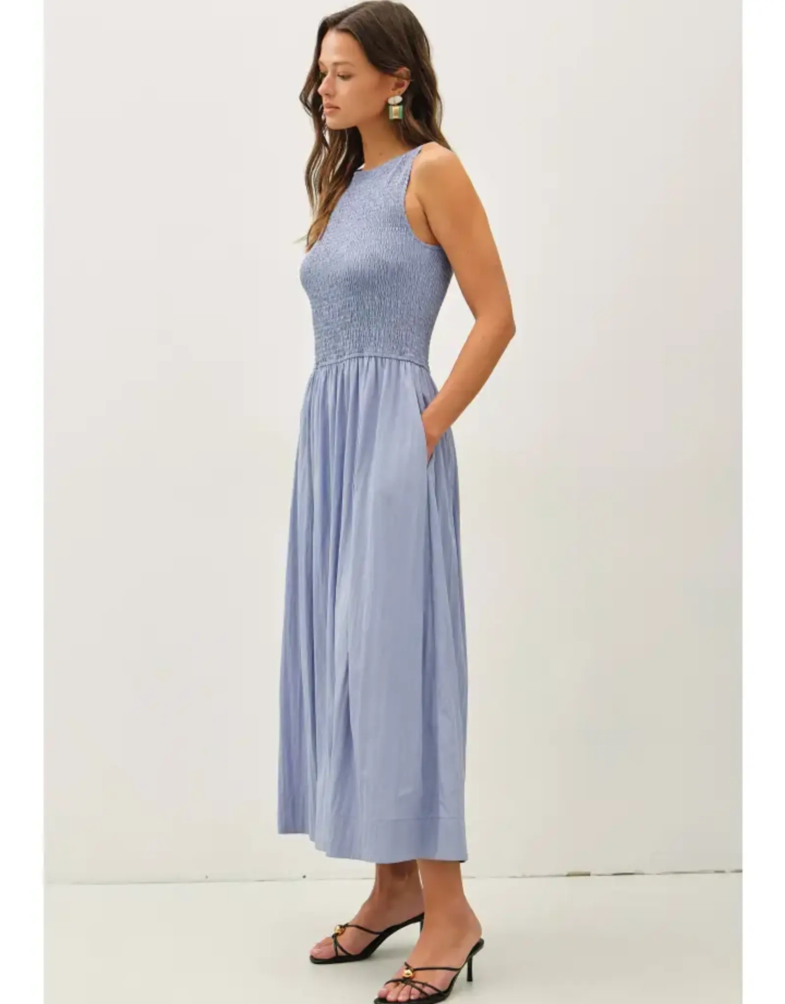 Smocked Boatneck Midi Dress