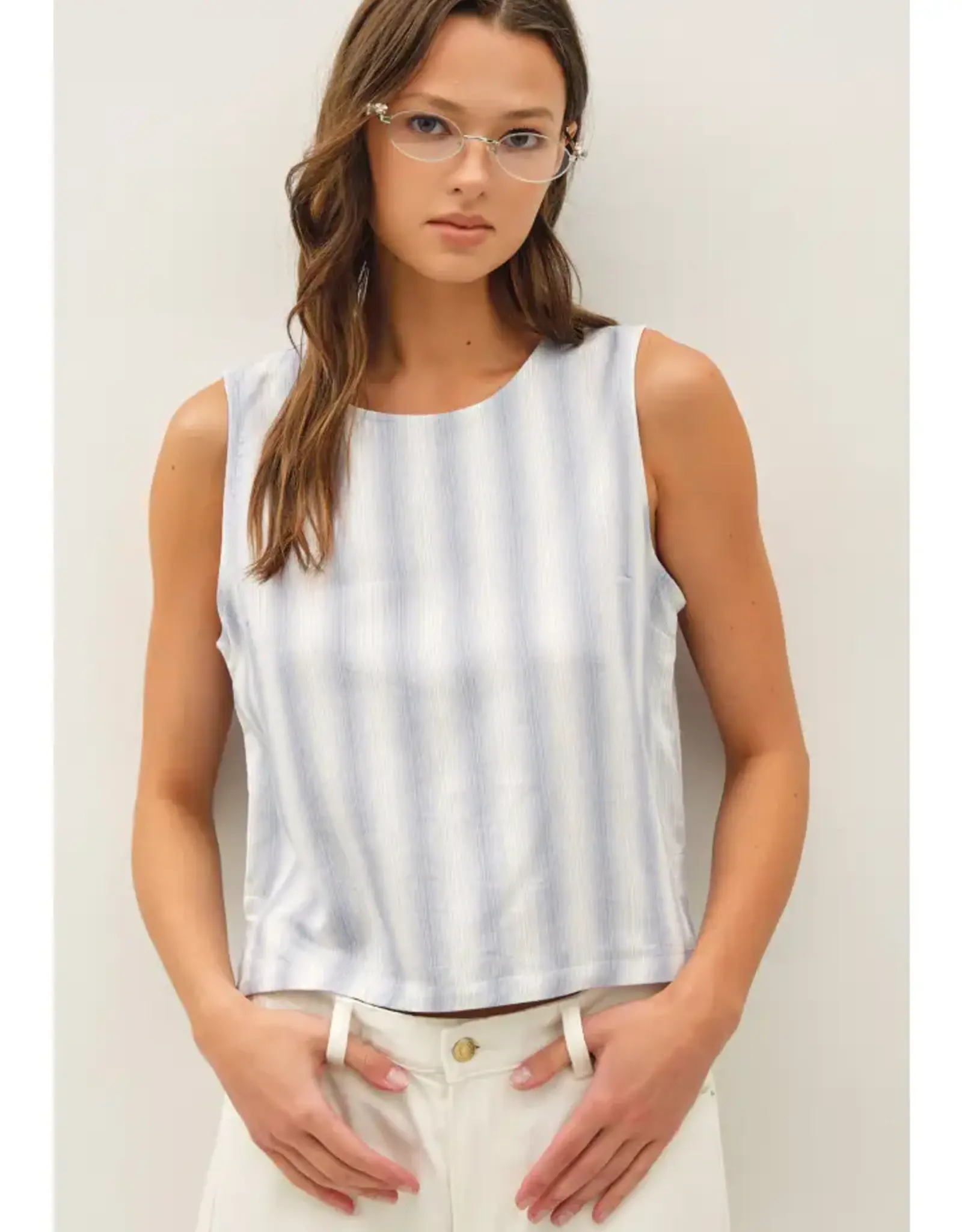 Linen Blend Ombre Striped Tank