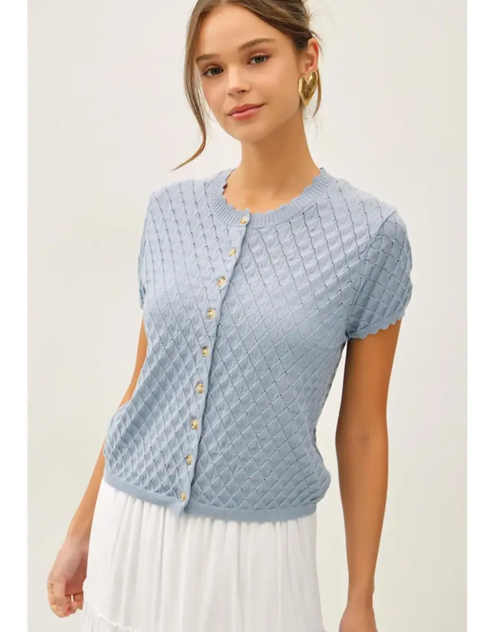 Pointelle Stitch Short Sleeve Cardigan