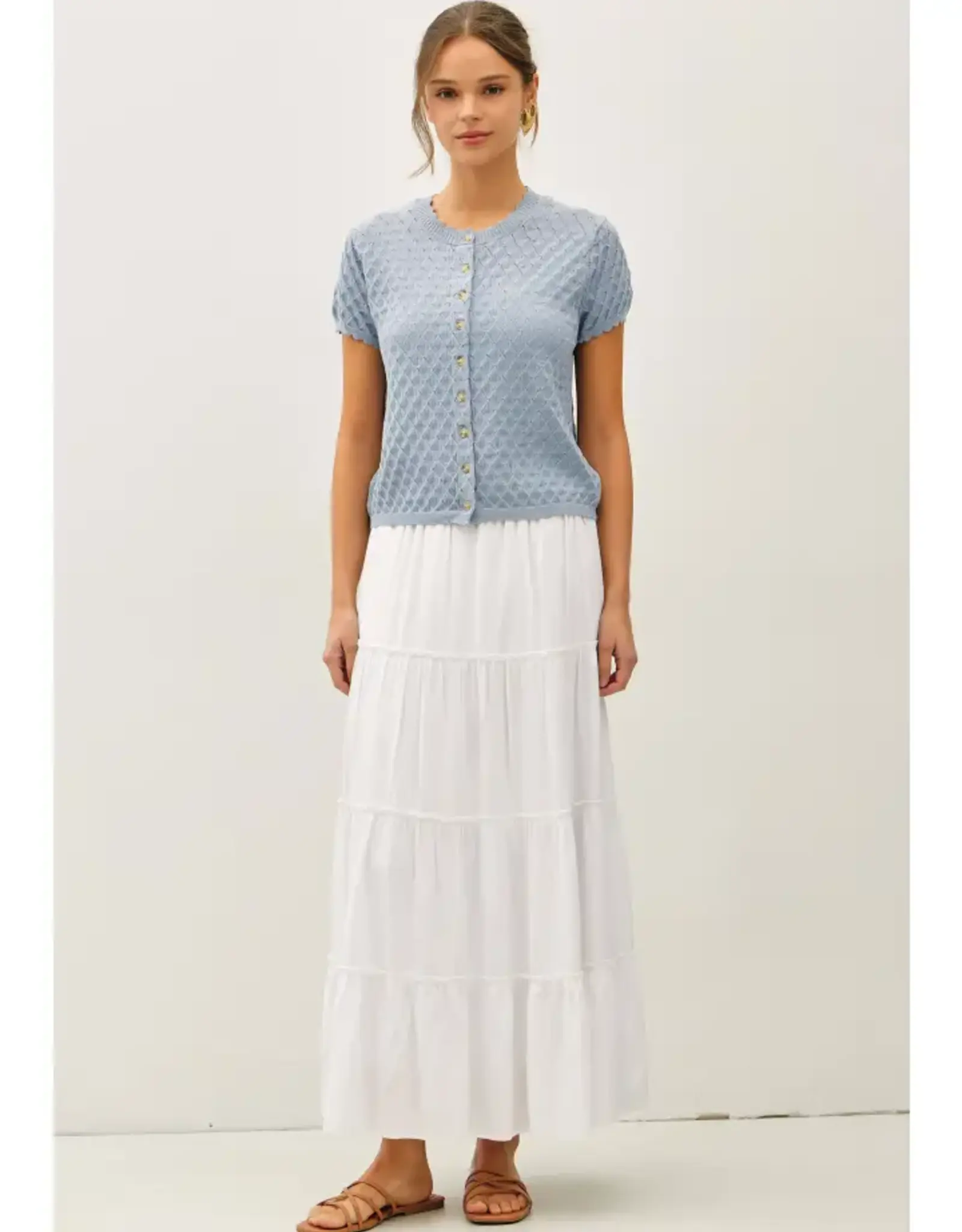 Pointelle Stitch Short Sleeve Cardigan