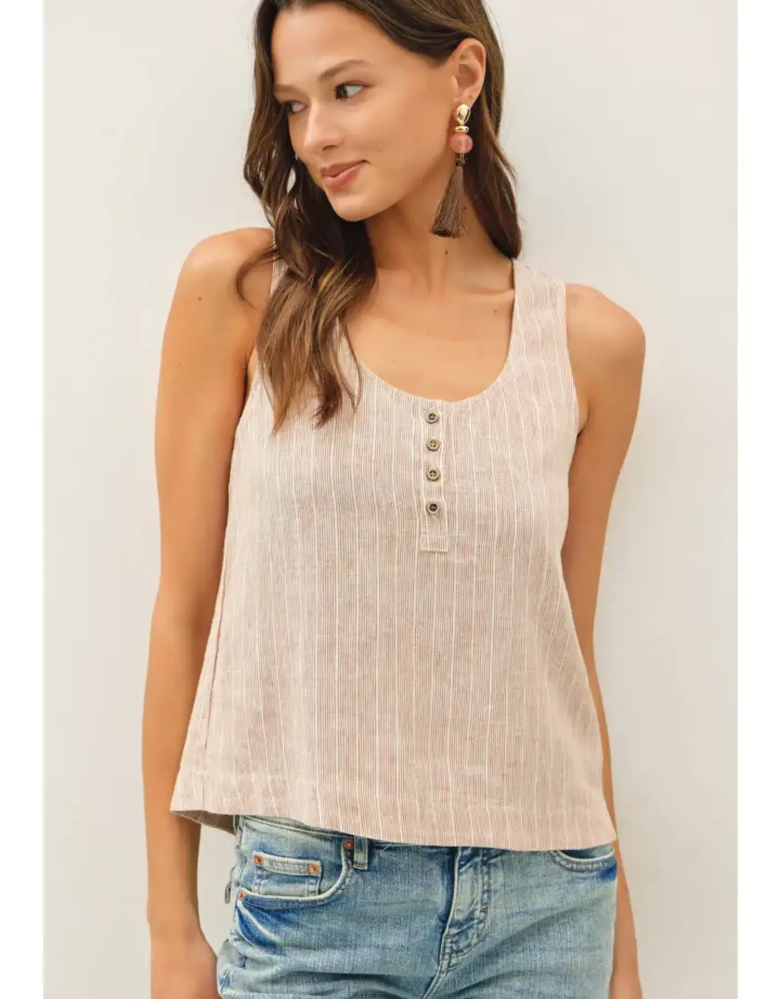 Linen Blend Cropped Henley Tank