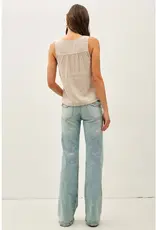 Linen Blend Cropped Henley Tank