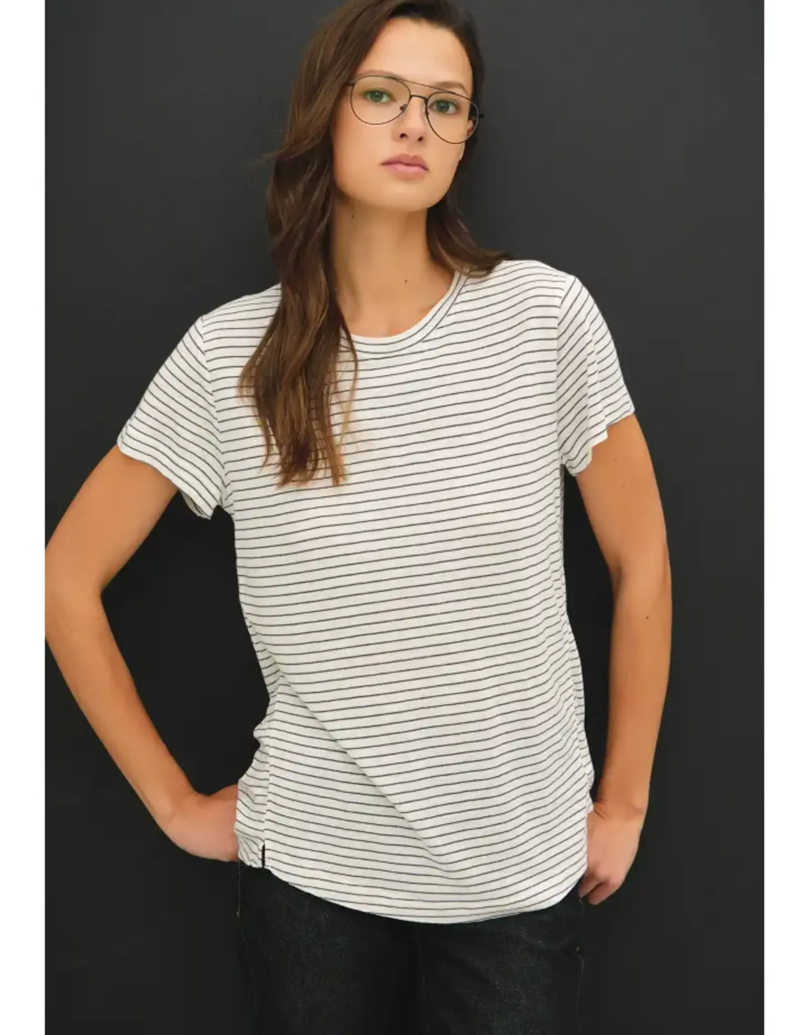 Linen Blend Relaxed Striped Tee