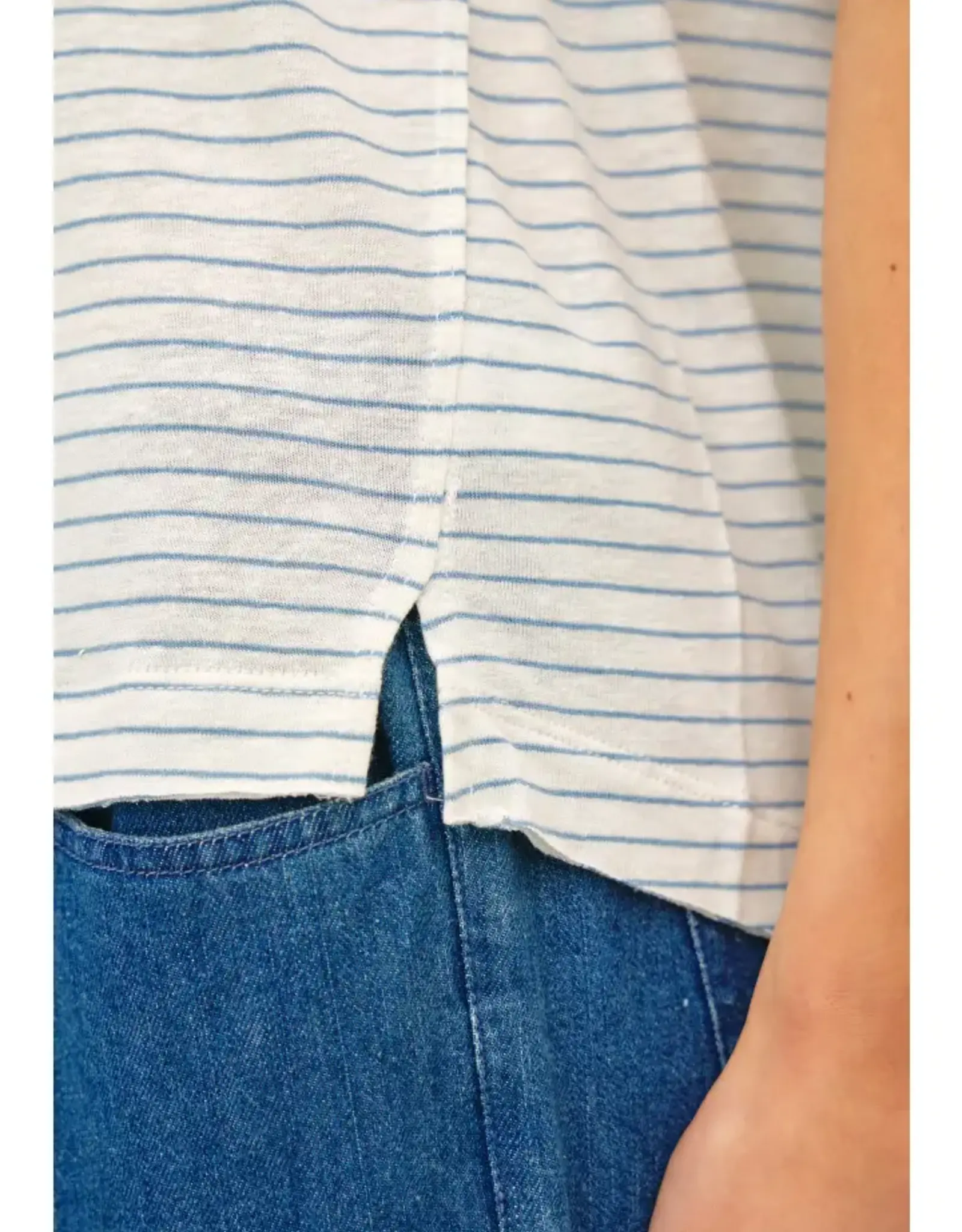 Linen Blend Relaxed Striped Tee