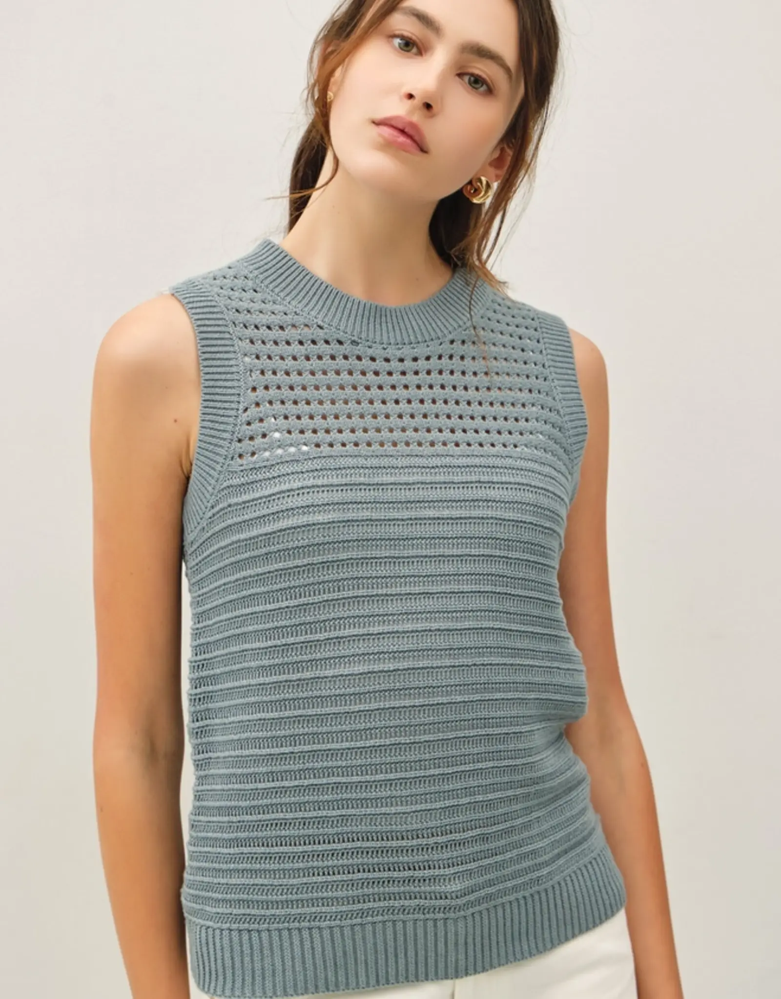 Textured Crochet Sleeveless Sweater