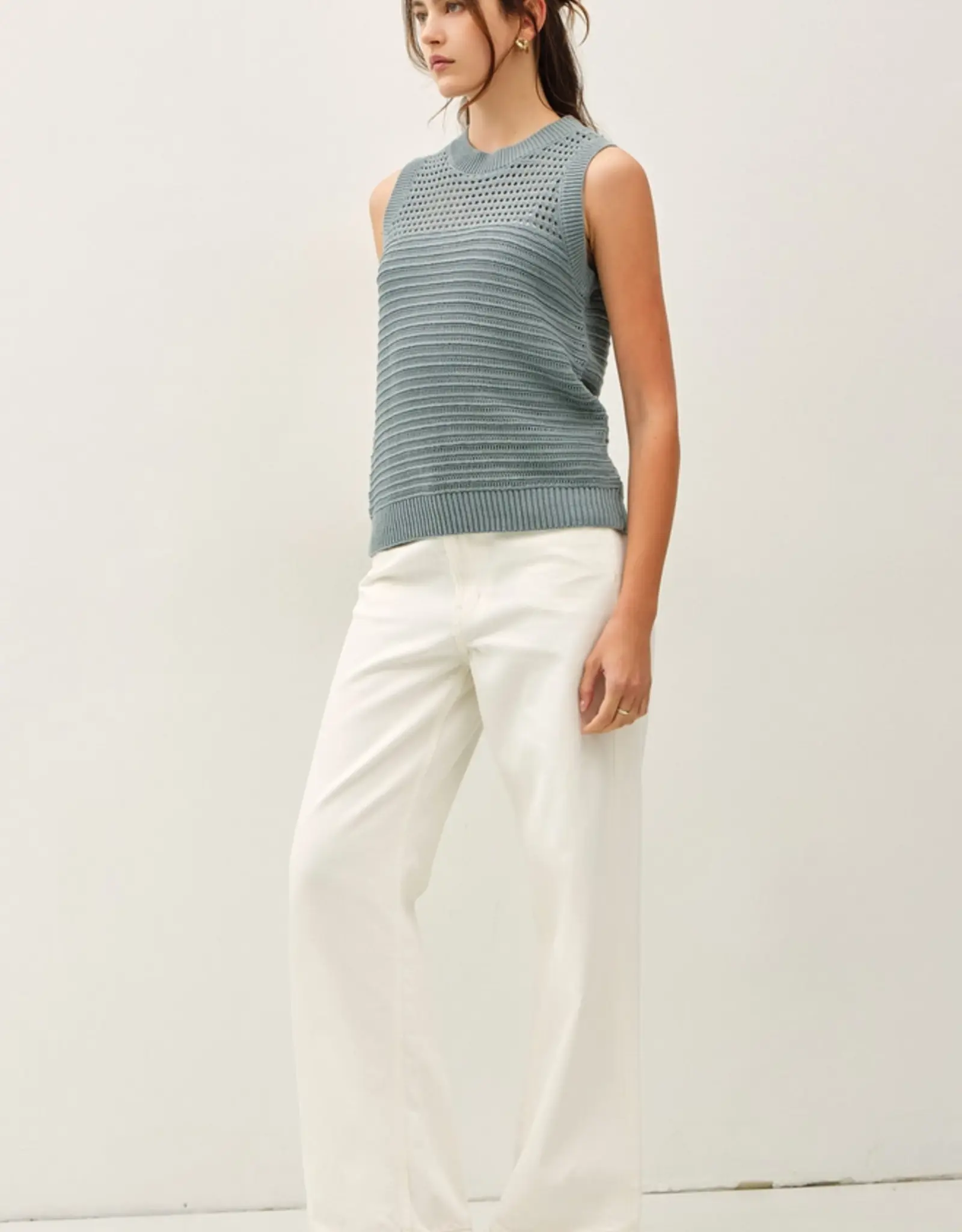 Textured Crochet Sleeveless Sweater