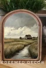 Redeemed Decor Arch Top Framed Art, Stormy Cottage 8x11"