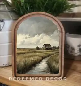 Redeemed Decor Arch Top Framed Art, Stormy Cottage 8x11"