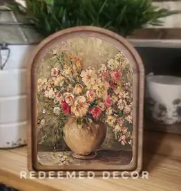 Redeemed Decor Arch Top Framed Art, Rustic Floral Vase