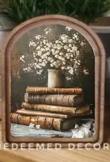 Redeemed Decor Arch Top Framed Art, Books With Flowers