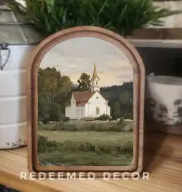 Redeemed Decor Mat Canvas Art 12x16, White Church