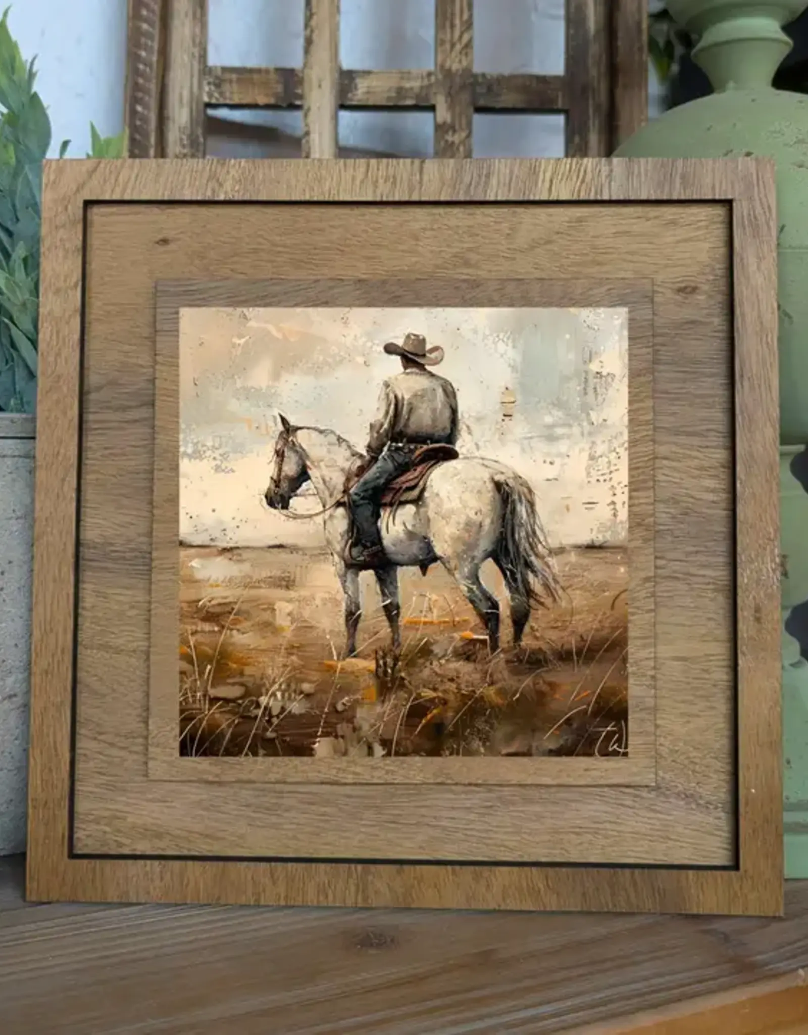Redeemed Decor Square Framed Art, White Horse Cowboy
