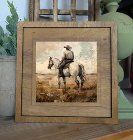 Redeemed Decor Square Framed Art, White Horse Cowboy