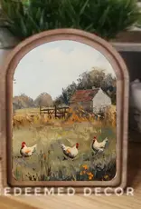Redeemed Decor Arch Top Framed Art, Chicken Painting