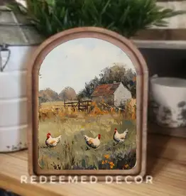 Redeemed Decor Arch Top Framed Art, Chicken Painting