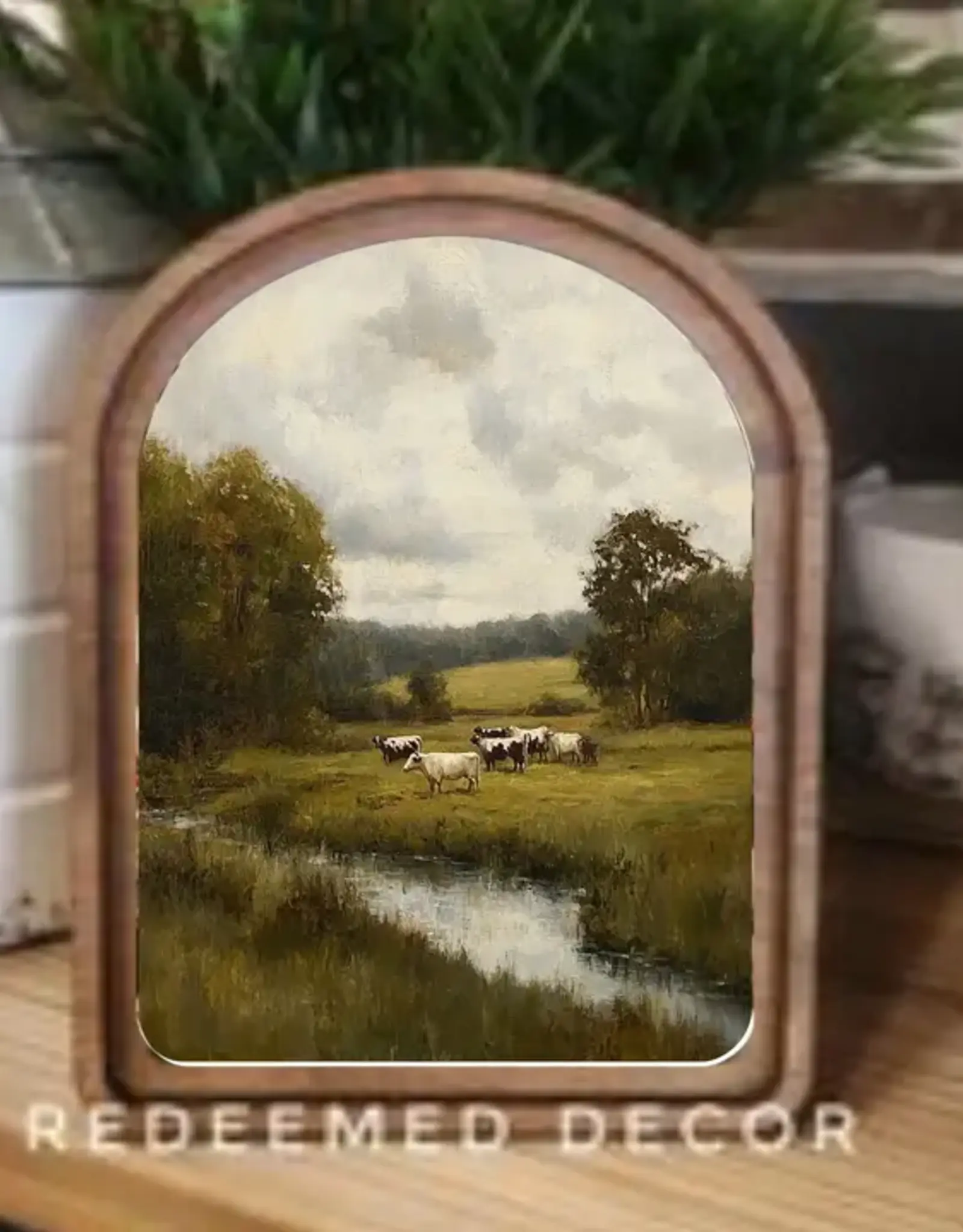 Redeemed Decor Arch Top Framed Art, Green Pasture