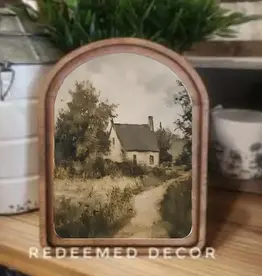 Redeemed Decor Arch Top Framed Art, Cottage Landscape