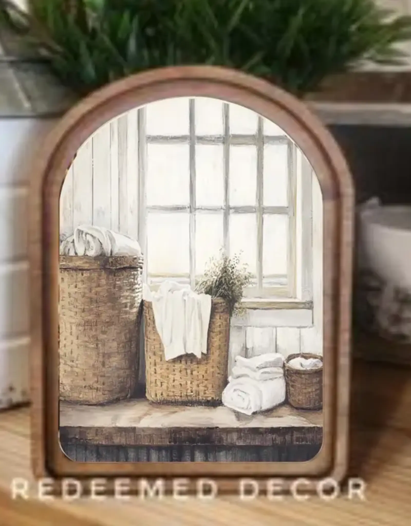 Redeemed Decor Arch Top Framed Art, Laundry Baskets 8x11"