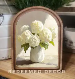 Redeemed Decor Arch Top Framed Art, Hydrangea Vase