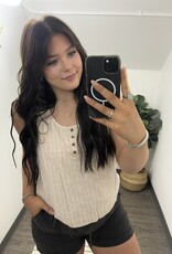 Linen Blend Cropped Henley Tank