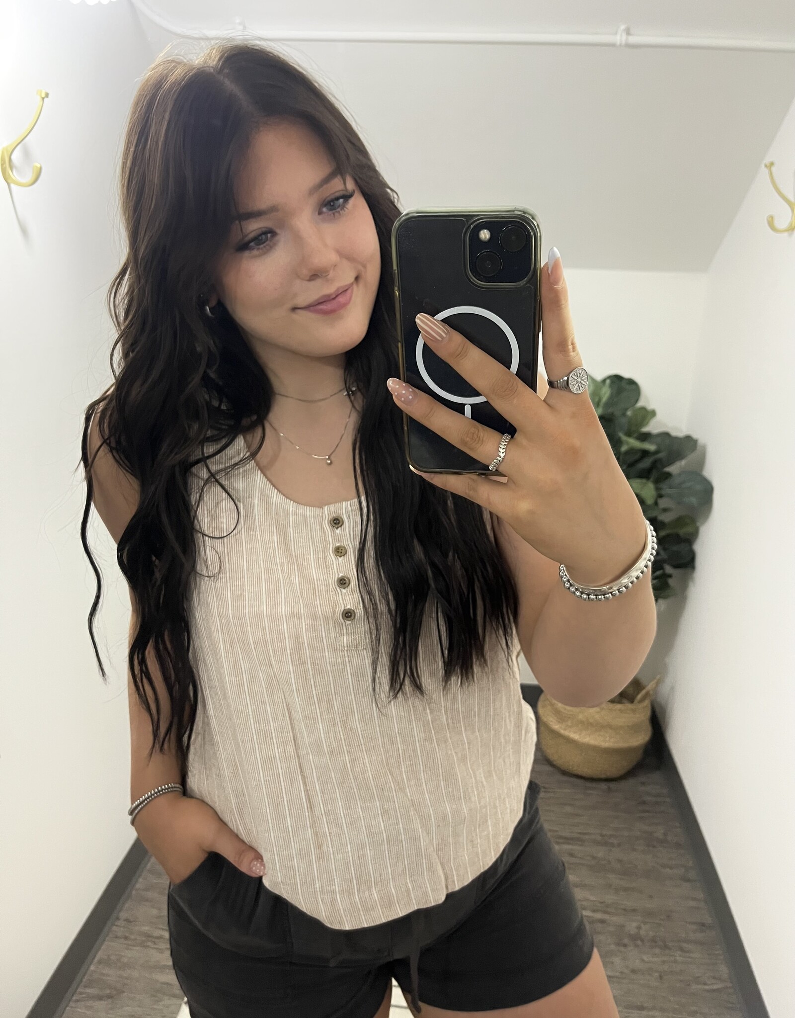Linen Blend Cropped Henley Tank