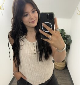 Linen Blend Cropped Henley Tank