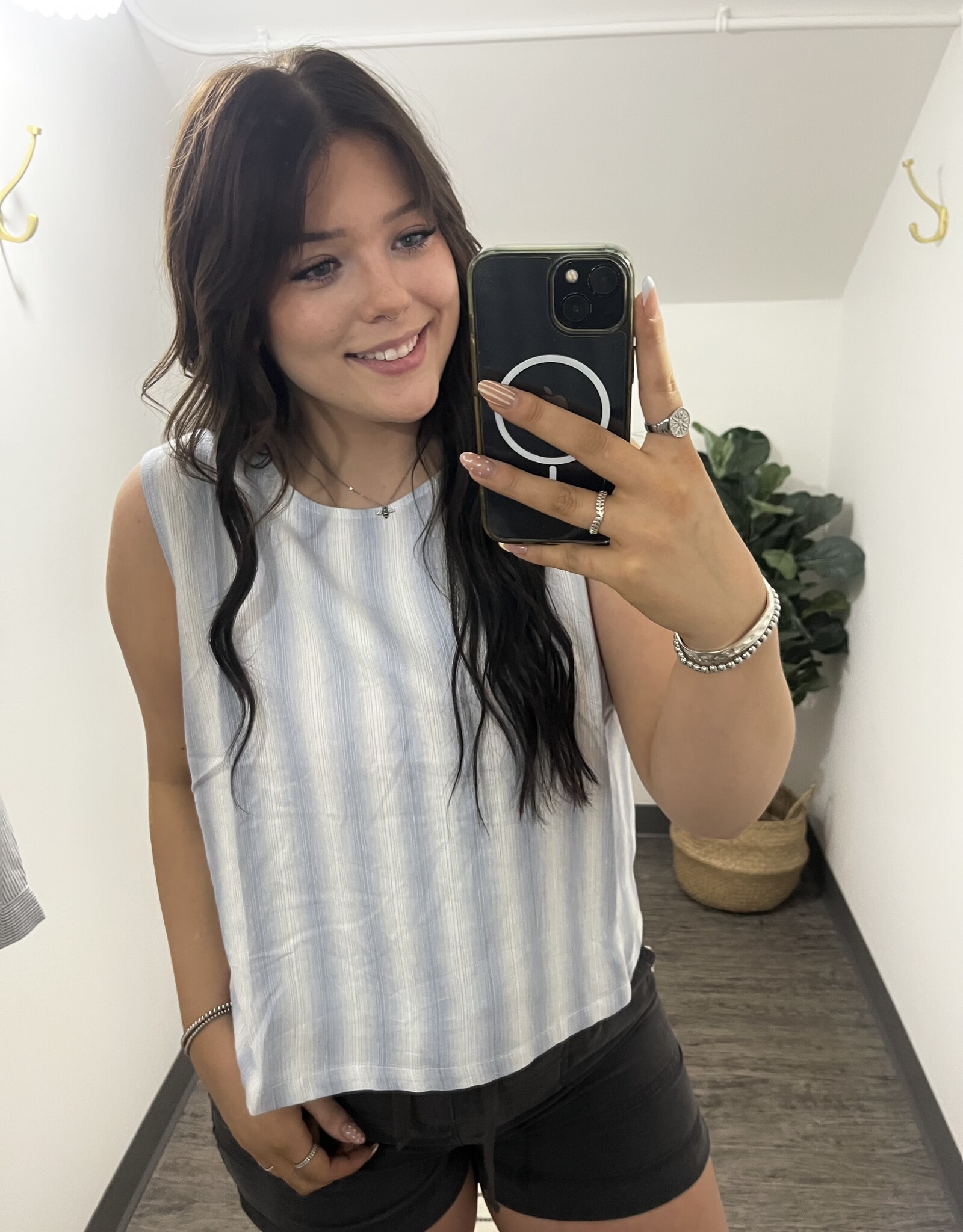 Linen Blend Ombre Striped Tank