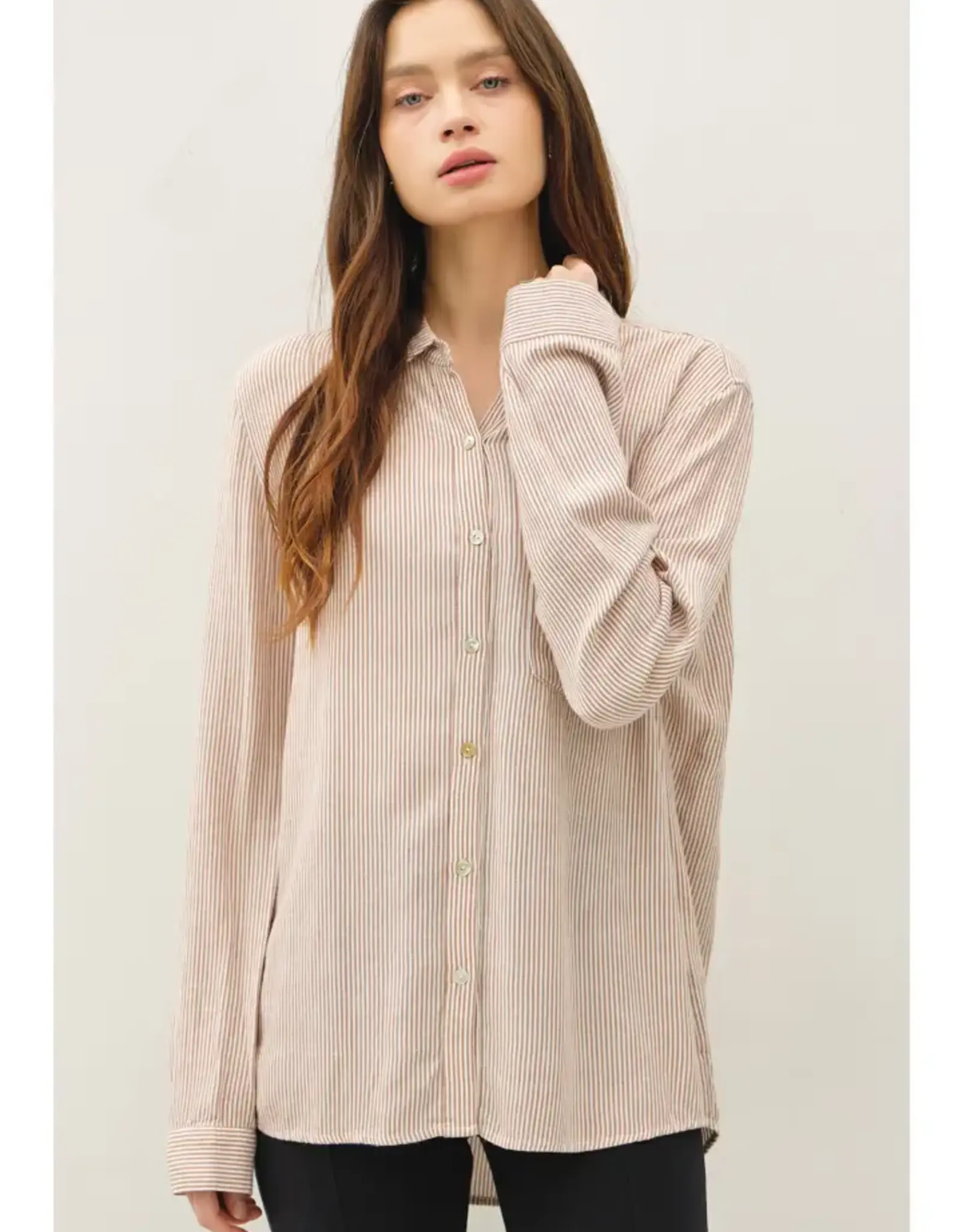 Linen Blend Stripe Boxy Shirt