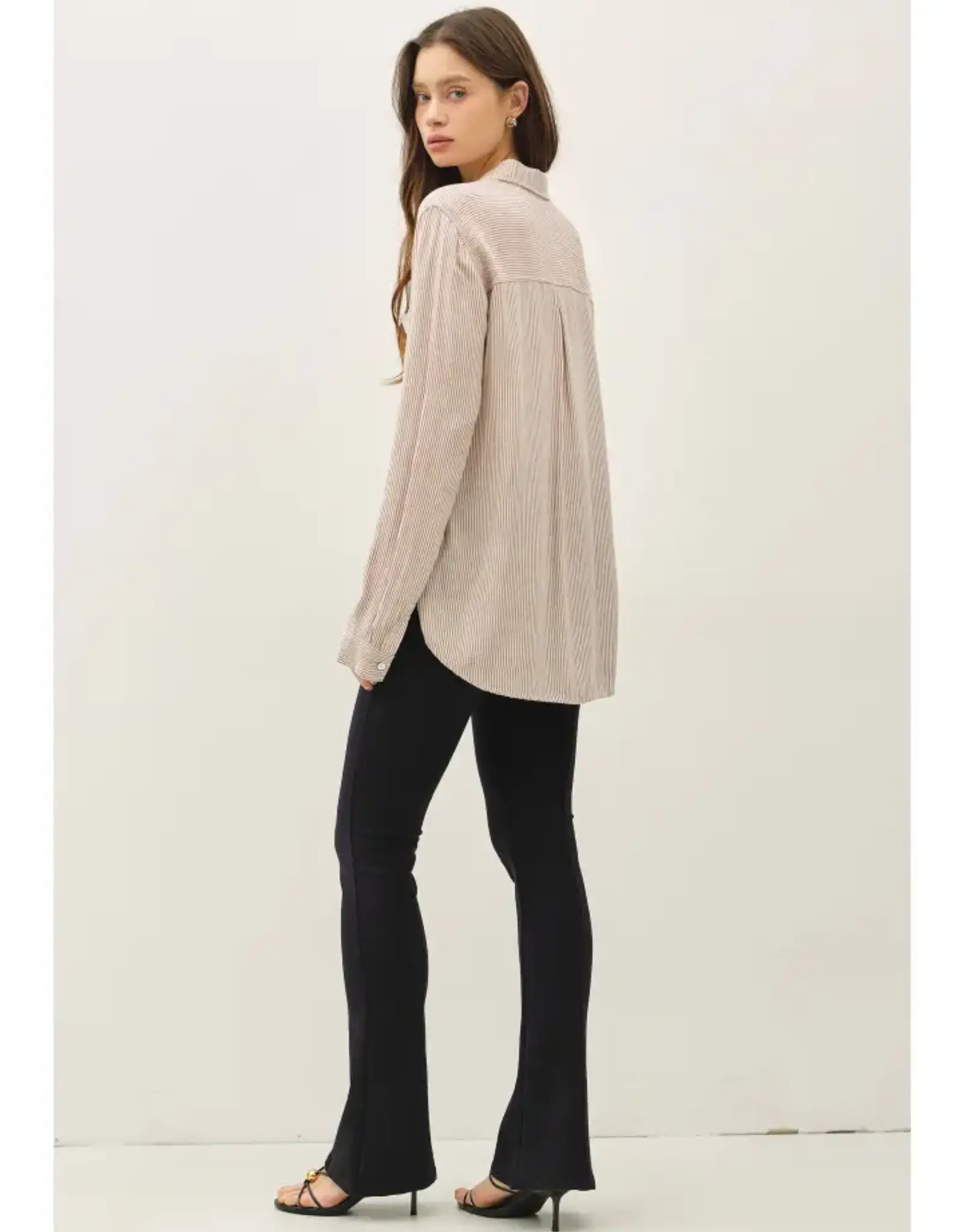 Linen Blend Stripe Boxy Shirt