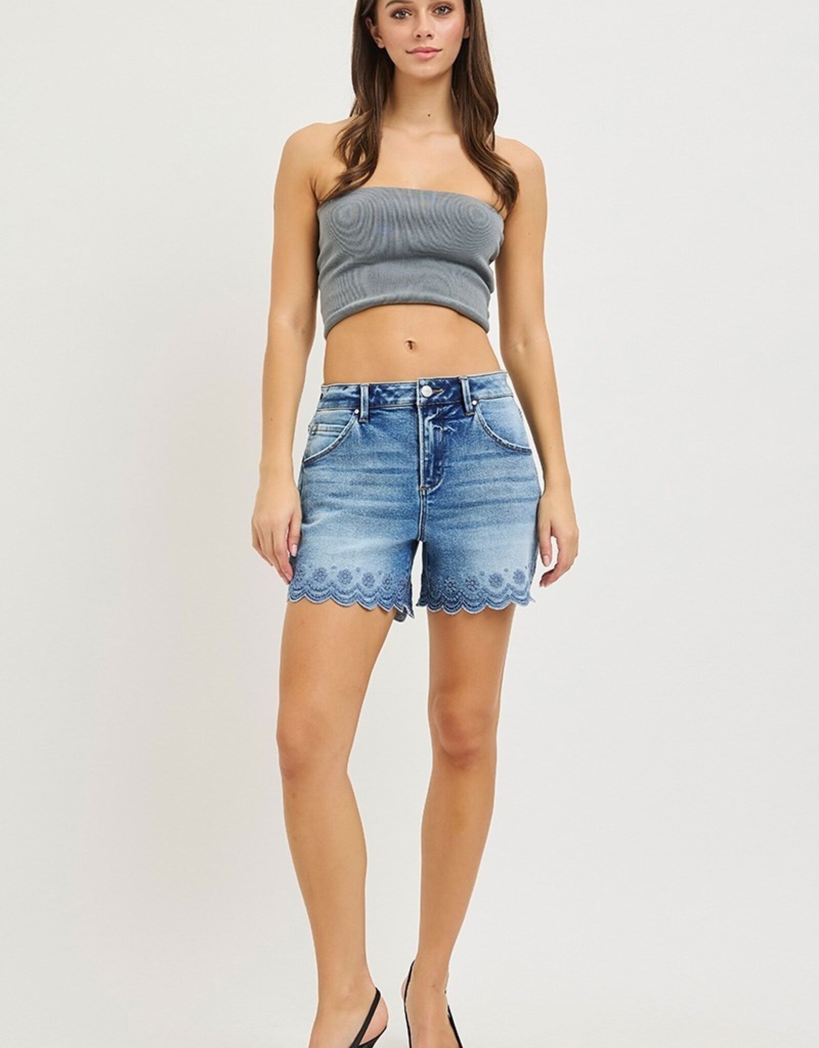 Risen Jeans High Rise Scalloped Hem Shorts